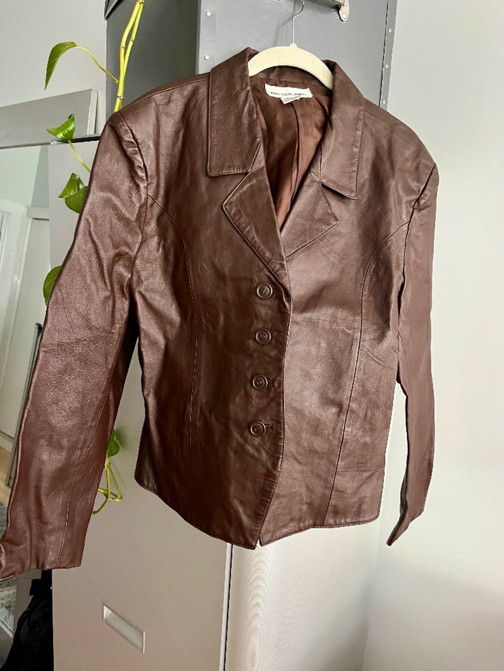 Women's Brown Leather Blazer Jacket